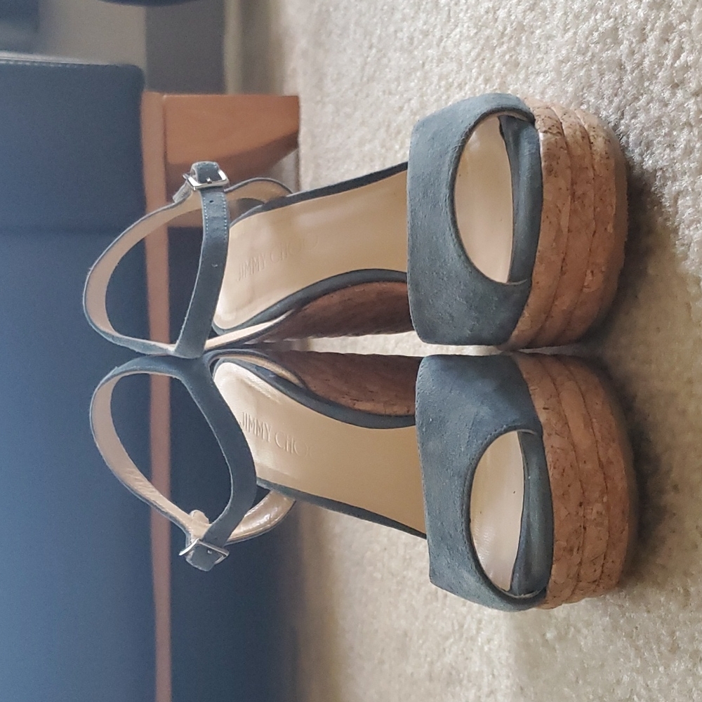 Jimmy Choo Suede Pela Cork Platform Wedge Sandal